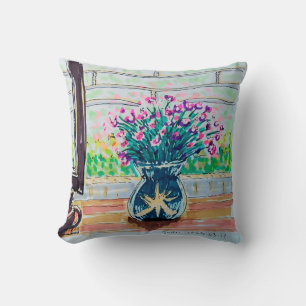 Coussin Thé et Fleurs de la Fenêtre