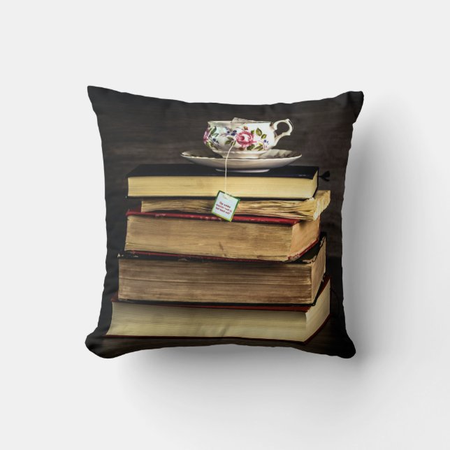 Coussin Thé et livres (Recto)
