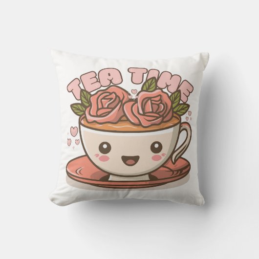 Coussin Thé Temps Rose Thé Kawaii (Recto)
