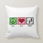 Coussin Théâtre d'amour de paix<br><div class="desc">Un signe de paix,  coeur,  et les masques heureux et tristes qui sont populaires dans le monde théâtral. J'aime agir dans le théâtre. Un grand cadeau d'acteur.</div>