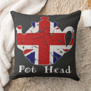 Coussin Théière britannique drôle tête de pot en détresse