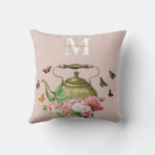 Coussin Théière Party Rose Floral & Papillons Monogramme (Verso)