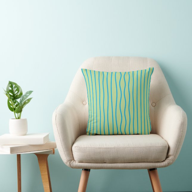 Coussin Thème Abstrait Rayure Verticale Ondulée Vert Citro (Chaise)
