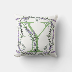 Coussin Thème botanique Monogramme Y Lavande Eucalyptus