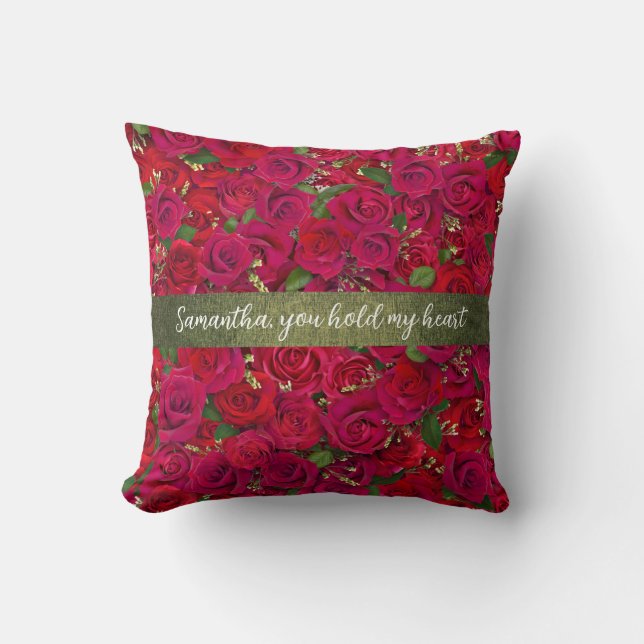 Coussin Thème d'amour de rose rouge romantique classique (Recto)