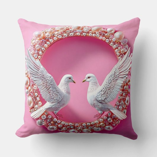 Coussin Thème d'amour romantique de colombes de mariage (Recto)