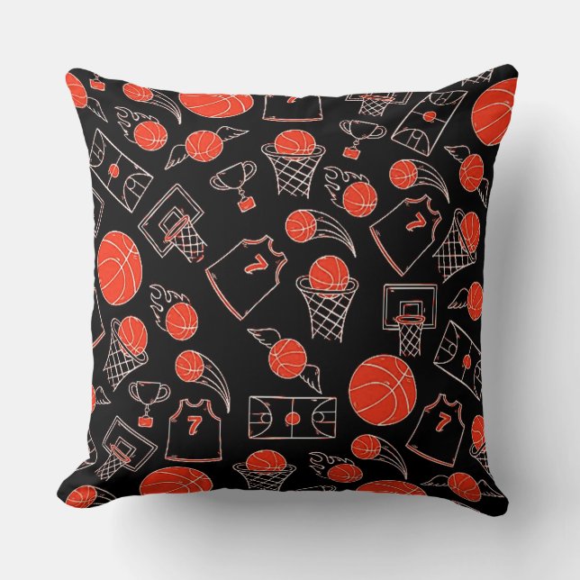 Coussin Thème de basket-ball noir et orange (Recto)