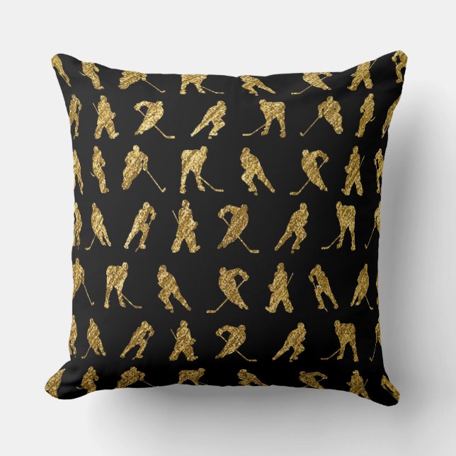 Coussin Thème De Hockey Noir Et Or (Recto)