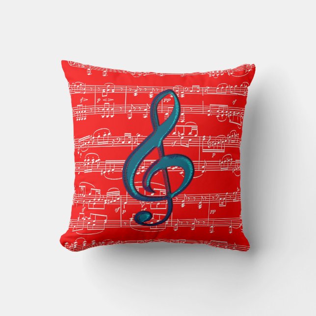 Coussin thème de musique bleu rouge (Recto)