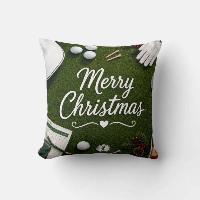 Coussin Thème de Noël golf pour golfeur (Recto)