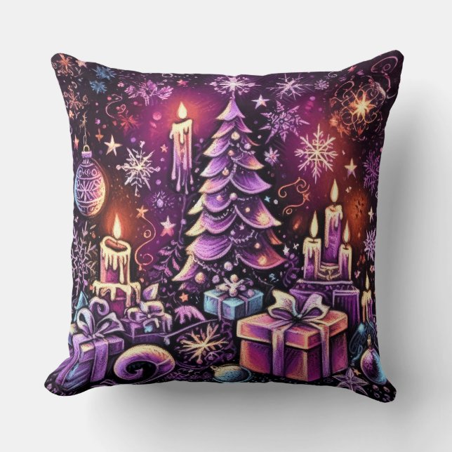 Coussin Thème de Noël violet Dessin dur Pastel (Recto)