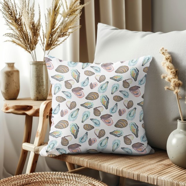 Coussin Thème de plage côtière huître aquarelle (Créateur téléchargé)