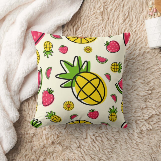 Coussin Thème fruit ananas, fraise, pastèque (Couverture)