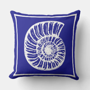 Coussin Thème Nautique Beau bleu et coquillage blanc