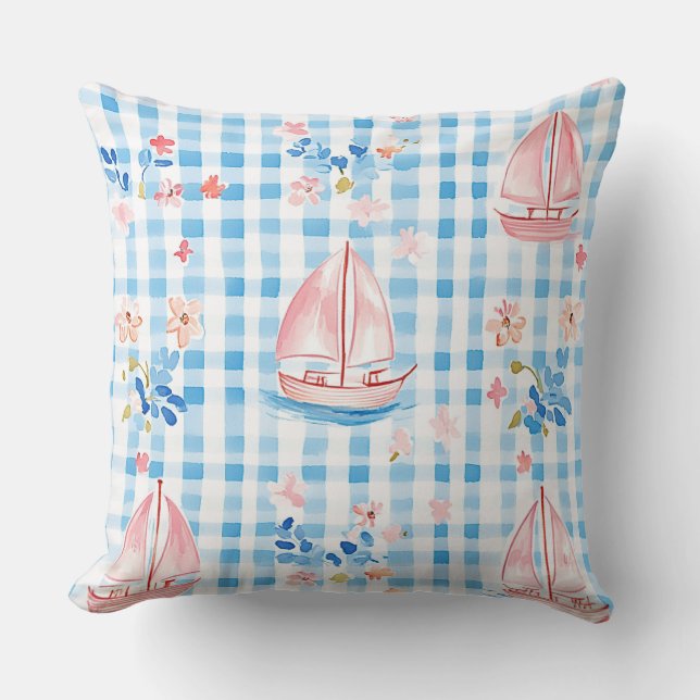 COUSSIN THÈME NAUTIQUE ROSE BLEU BLANC PASTEL (Recto)
