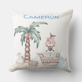 Coussin Thème Pirate illustré mignon avec nom personnalisé (Recto)