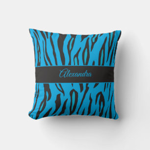 Coussin thème safari imprimé animal bleu et noir