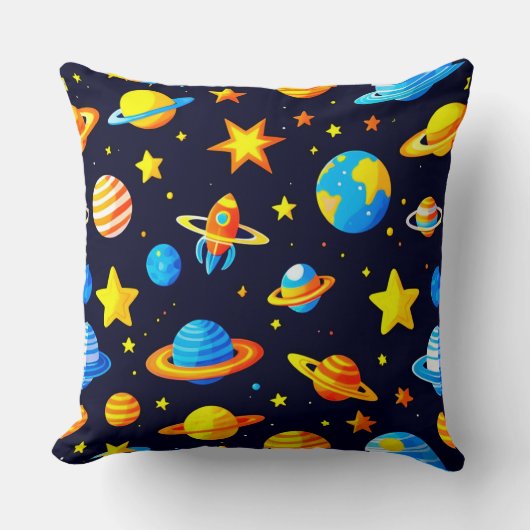 Coussin Thème spatial coloré avec planètes (Recto)