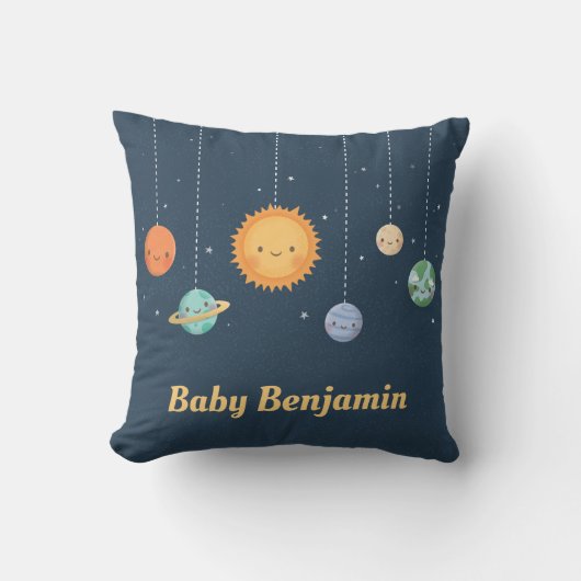 Coussin Thème spatial Soleil et Planètes Mignon pour la nu (Recto)