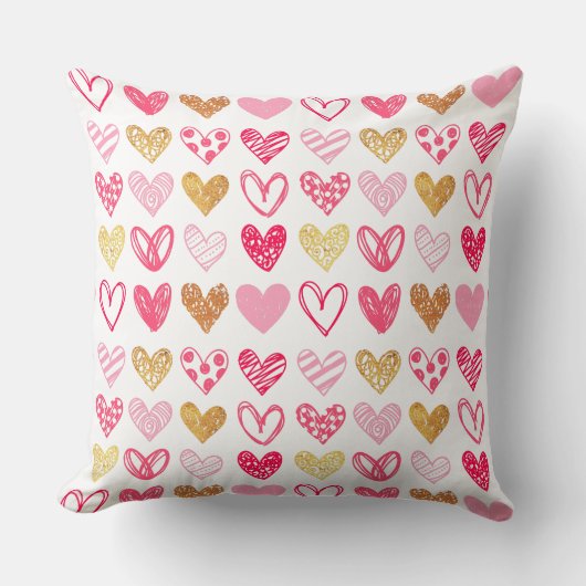 Coussin Throw Cushion - Coeurs rose et or (Recto)