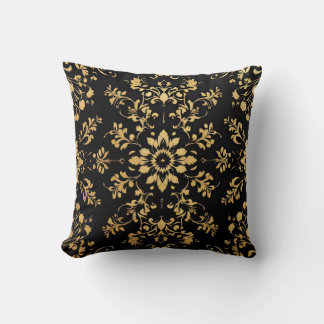 Coussin Throw Pillow black yellow pattern 