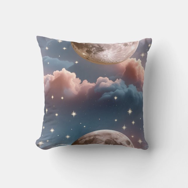 Coussin Throw Pillow - Blush Peach Sky Blue Celestial Moon (Recto)