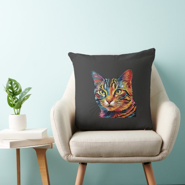 Coussin Throw Pillow cat à motif (Chaise)