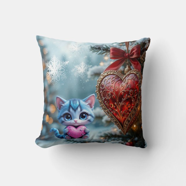 Coussin Throw Pillow Christmas cat  (Recto)