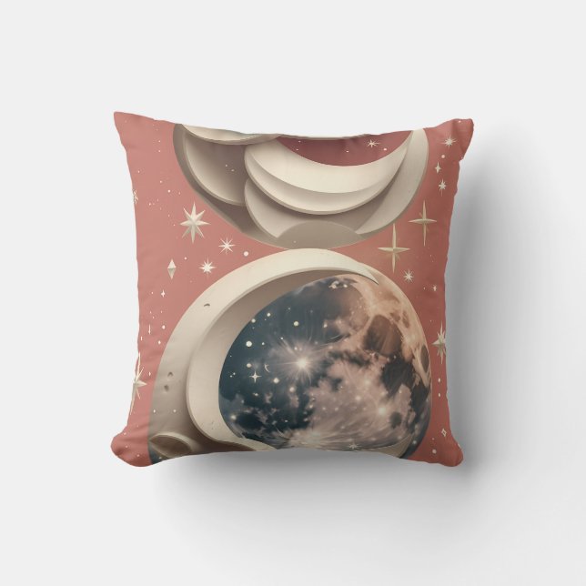 Coussin Throw Pillow - Coral Celestial Moon (Recto)