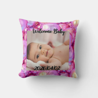 Coussin Throw Pillow Custom Welcome Baby Photo