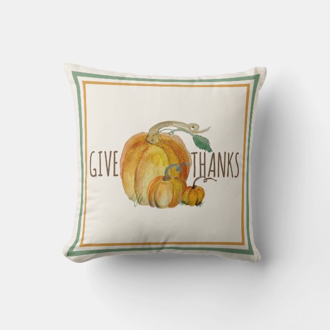 Coussin Throw Pillow: Give Thanks Pumpkin Harvest Blessing (Recto)