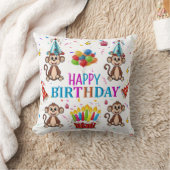 Coussin Throw Pillow, Happy Birthday Monkey Cupcake (Couverture)