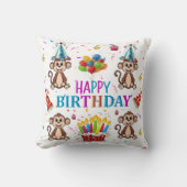 Coussin Throw Pillow, Happy Birthday Monkey Cupcake (Recto)