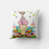 Coussin Throw Pillow, Happy Birthday Pink Cupcake (Verso)