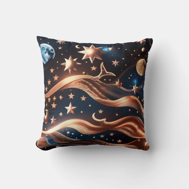 Coussin Throw Pillow – Luxury Bronze Celestial Moon (Recto)
