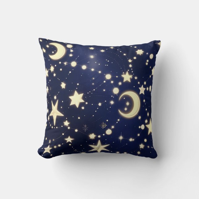 Coussin Throw Pillow – Luxury Velvet Navy Celestial Moon (Recto)