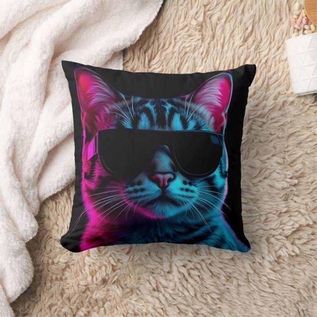 Coussin Throw pillow neon cat (Couverture)