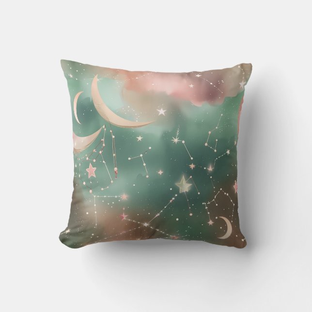 Coussin Throw Pillow - Sage Green Blush Celestial Moon (Recto)