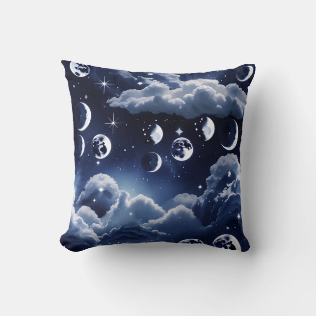 Coussin Throw Pillow – Silver Celestial Moon Design (Recto)