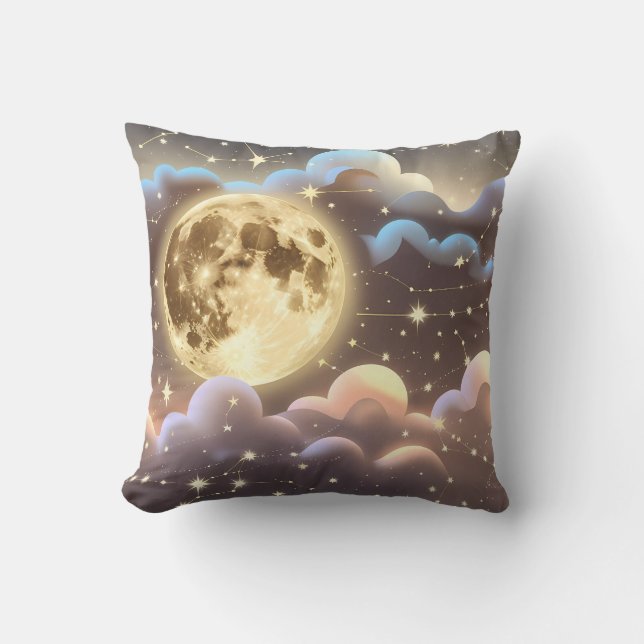 Coussin Throw Pillow - Soft Gold Ivory Celestial Moon (Recto)
