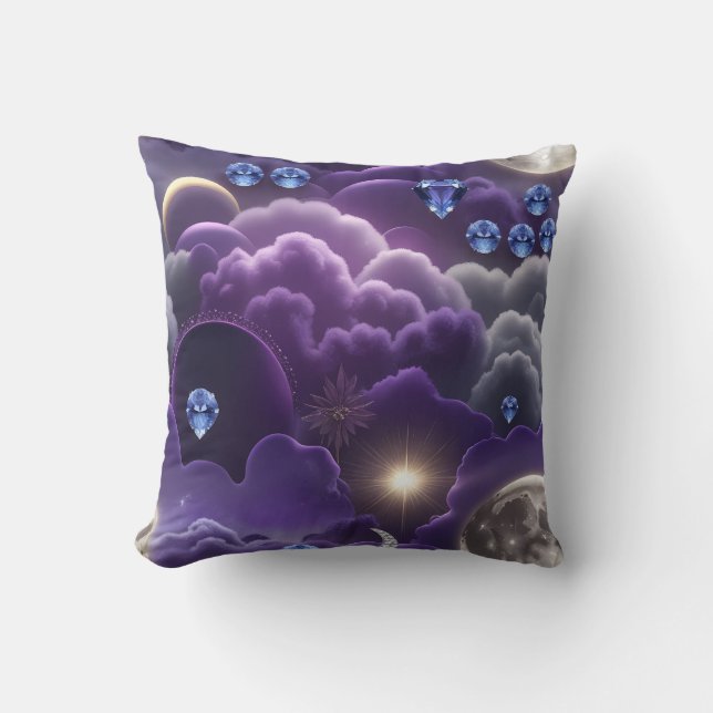 Coussin Throw Pillow - Tanzanite Diamond Celestial Moon (Recto)