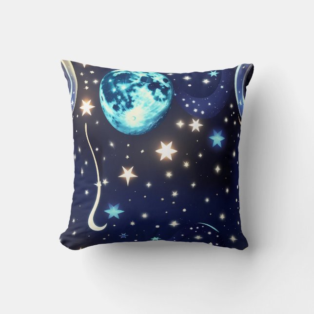 Coussin Throw Pillow - Velvet Navy Celestial Moon (Recto)