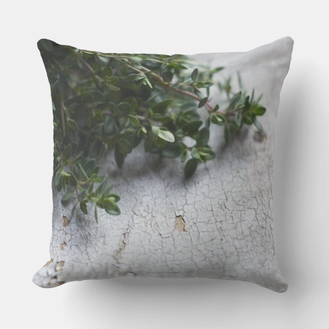 Coussin Thym sur la vieille table en bois (Recto)