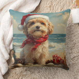 Coussin Tibétain Terrier Chien Noël Vintage Plage