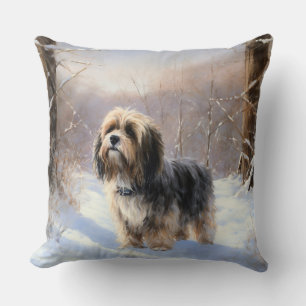 Coussin Tibétain Terrier Qu'il neige Noël