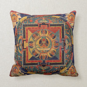Coussin Tibétain Thanka d'antiquité de mandala de Bouddha