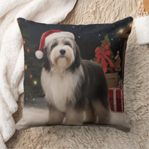 Coussin Tibetan Terrier dans la neige Noël 