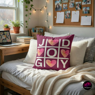 Coussin Tic Tac Toe chrétien Joie Dieu Cœurs