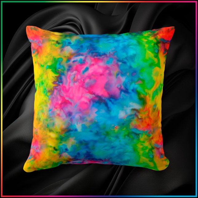 Coussin [Tie-Dye Atomique]  V2 Couleurs Arc-en-Ciel Psyché (Try any of the 13 image filters to change up the color effect.)