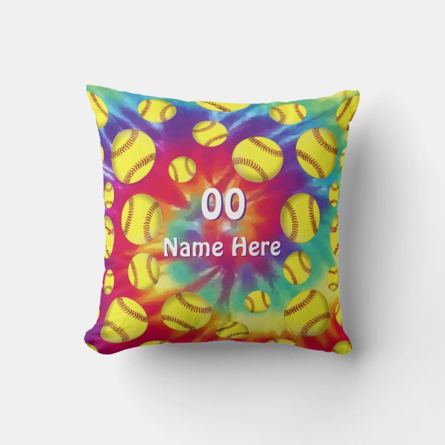 Coussin Tie Dye cadeaux personnalisés de softball pour Noë (Recto)